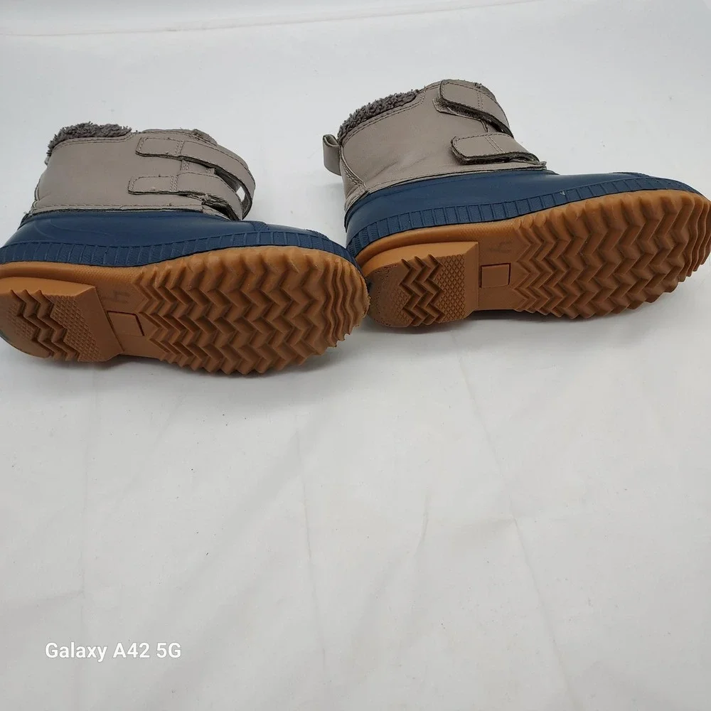 Old Navy Toddler Boys Duck Boots Navy Blue Taupe Sherpa Lined Winter Shoes Sz 10